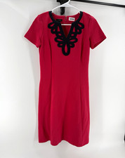 Talbots XS Hot Pink Sheath Dress Navy Soutache Neckline Short Sleeve Back Zip