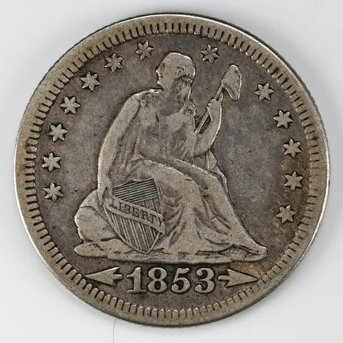 1853 Liberty Seated Quarter VF/XF Arrows and Rays Silver 25c