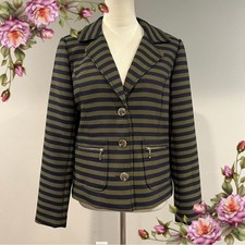 Striped long sleeve button down blazer with pockets size 8