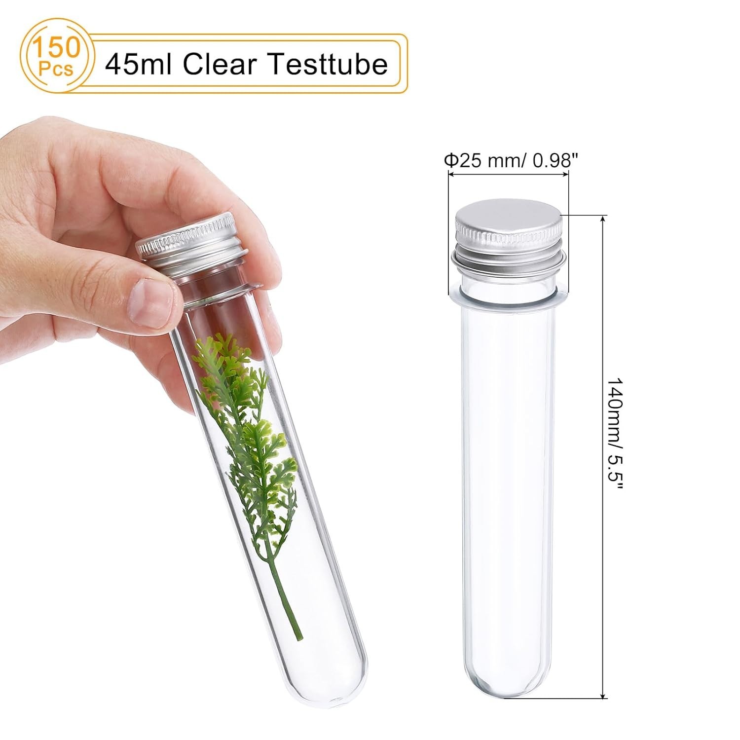 PATIKIL 150Pcs 45ml Plastic Test Tube with Screw Caps, 140x25mm Tubes Aluminum L