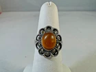 Sterling Silver vintage Amber and Marcasite Ring, size7