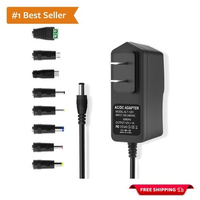 Smart AC to DC Power Adapter - 12V 1A with Short Circuit Protection & 8 Tips