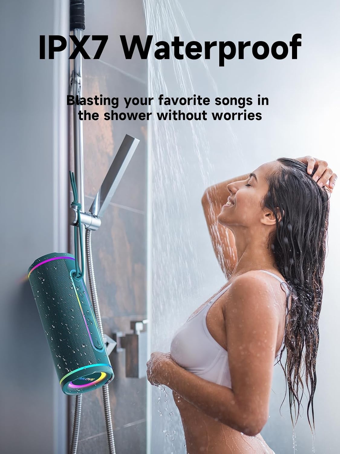 Portable E80 Bluetooth Speaker - 30W Power, Aux Input, Waterproof & LED Lights - Thumbnail 8