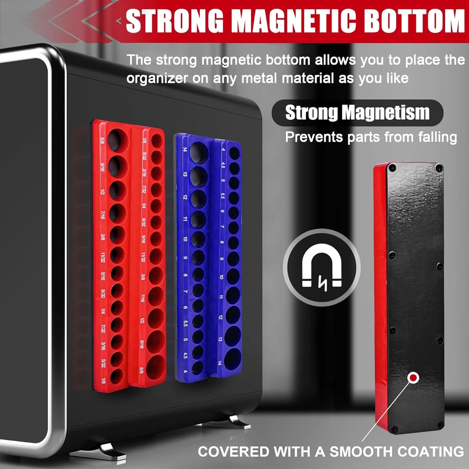 Magnetic Socket Organizer 2-Piece Magnetic Socket Holder 1/4 Inch Drive Metric S - Image 3 of 4