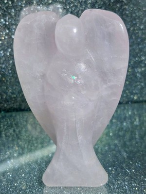 Natürlicher Rosenquarz Kristall Engel Schnitzerei 224,1g 9,7cm Göttlicher Liebesbote 