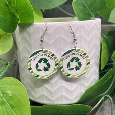 2  Silver-tone Save Planet Earth Day Dangle Earring Set New Free Ship B7636