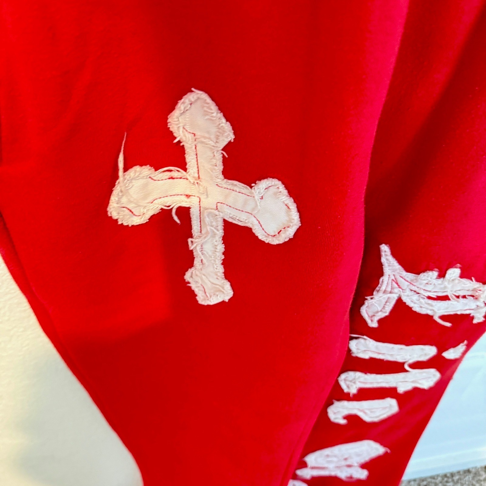 Life Of Sin Tracksuit Set Mens L Red Rhinestone Distressed Cross Hoodie Pants image 4