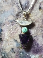 Sterling Silver Geometric Pendant Necklace Am...