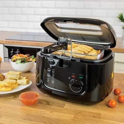 2,5L Fritteuse Schwarz Einstellbar Thermostat Cool Touch Sicherheitsverschluss 1800W