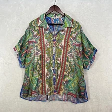 John Mark Shirt Womens Large Multicolor Paisley Button Front Boho Top Blouse