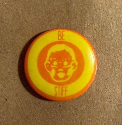 Rare Vintage Devo ''Be Stiff'' Boojie Boy Metal Button
