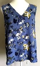 NWT Ann Taylor  Loft Blue Floral Print V-Neck Shift Tank Blouse Womens M Career