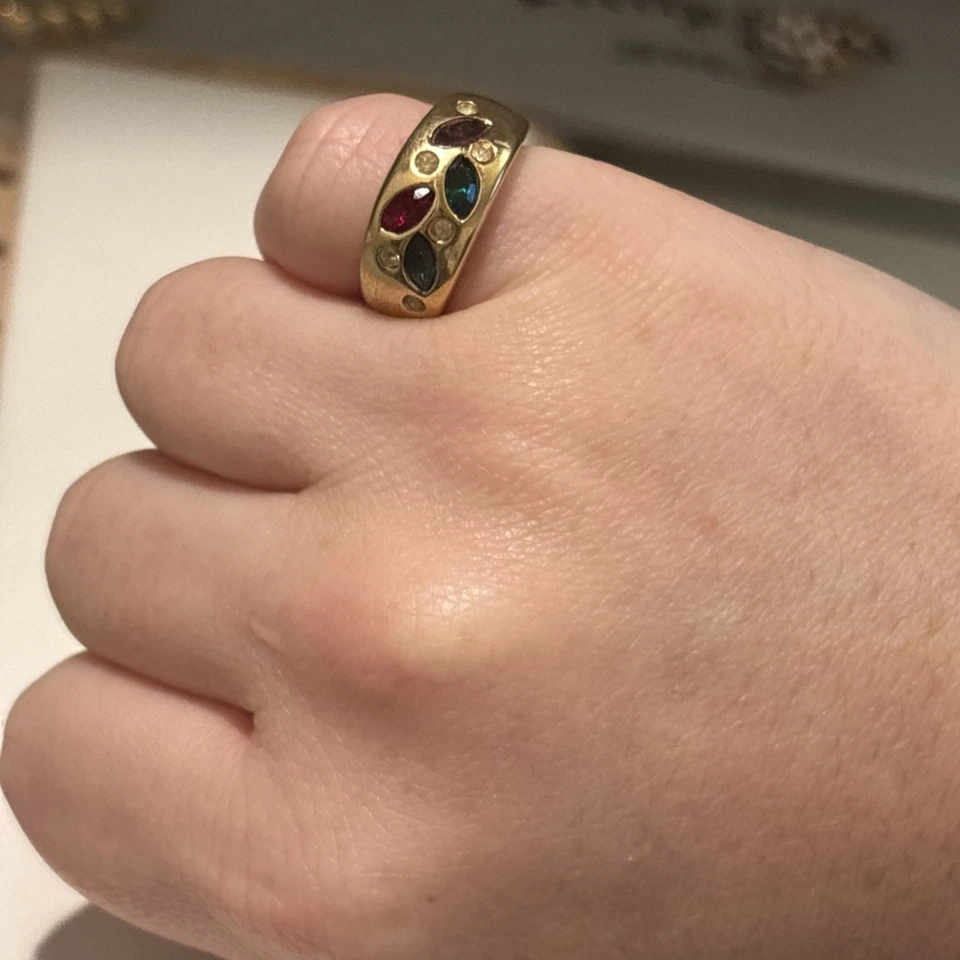 Anillo Vintage Oro 18k Piedras Preciosas Talla 5 Zafiro, Rubí, Amatista, Esmeralda Foto 2 de 4