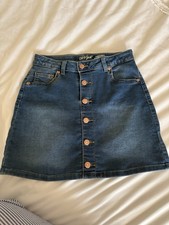 Cat Jack Girls Blue Denim Button-Front A-Line Skirt Stretch Pockets L 10/12