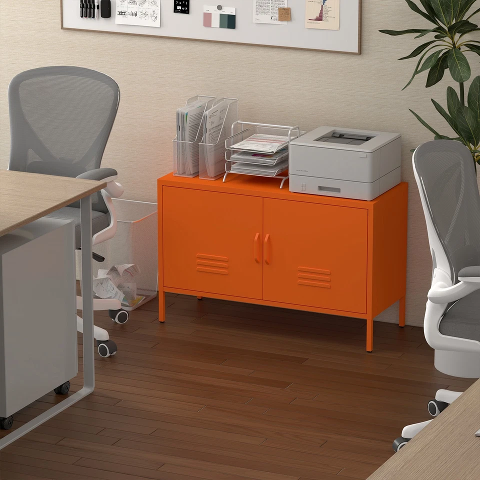 Armario de metal con detalles, armario de almacenamiento con armario de metal, gabinete con soporte de TV con puertas Foto 3 de 4