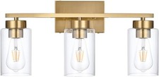 Brushed Gold 3-Light Bathroom Vanity Fixture with Clear Glass Shades