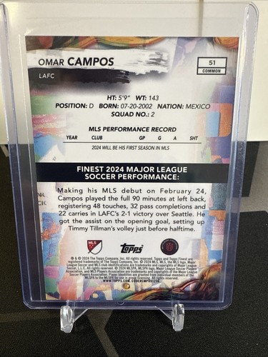 2024 Topps Finest MLS Omar Campos RC /125 - Picture 2 of 2
