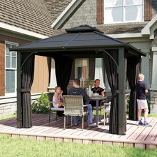 2.5x2.5 m Hardtop Gazebo with 7mm Polycarbonate Double Roof and Sides, Dark Grey