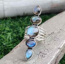 Handmade Labradorite Gemstone 925 Sterling Silver Statement Ring All Size R200