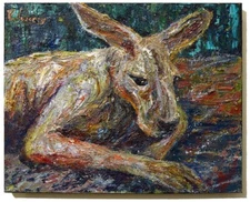 KANGAROO ORIGINAL OIL█PAINTING█VINTAGE█IMPRESSIONIST█ART SIGNED ABSTRACT ANIMAL