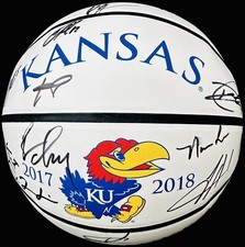 2018 KANSAS JAYHAWKS TEAM SIGNED LOGO BASKETBALL FINAL FOUR w/COA BILL SELF