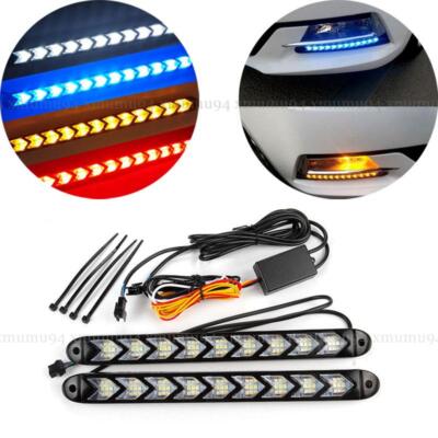 2x Car LED Amber/White Switchback Flowing Strip Arrow Flasher Turn Signal Light