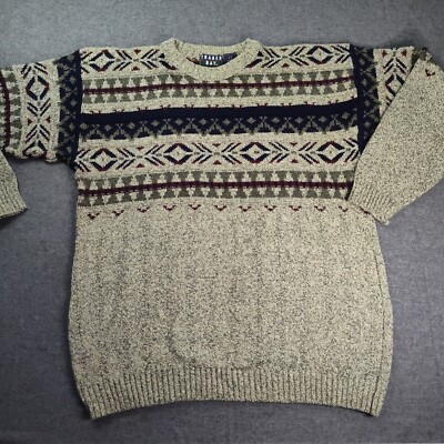 Vtg Fair Isle Sweater Mens Large Tall Knit Grandpa Cosby Trader Bay Made In USA