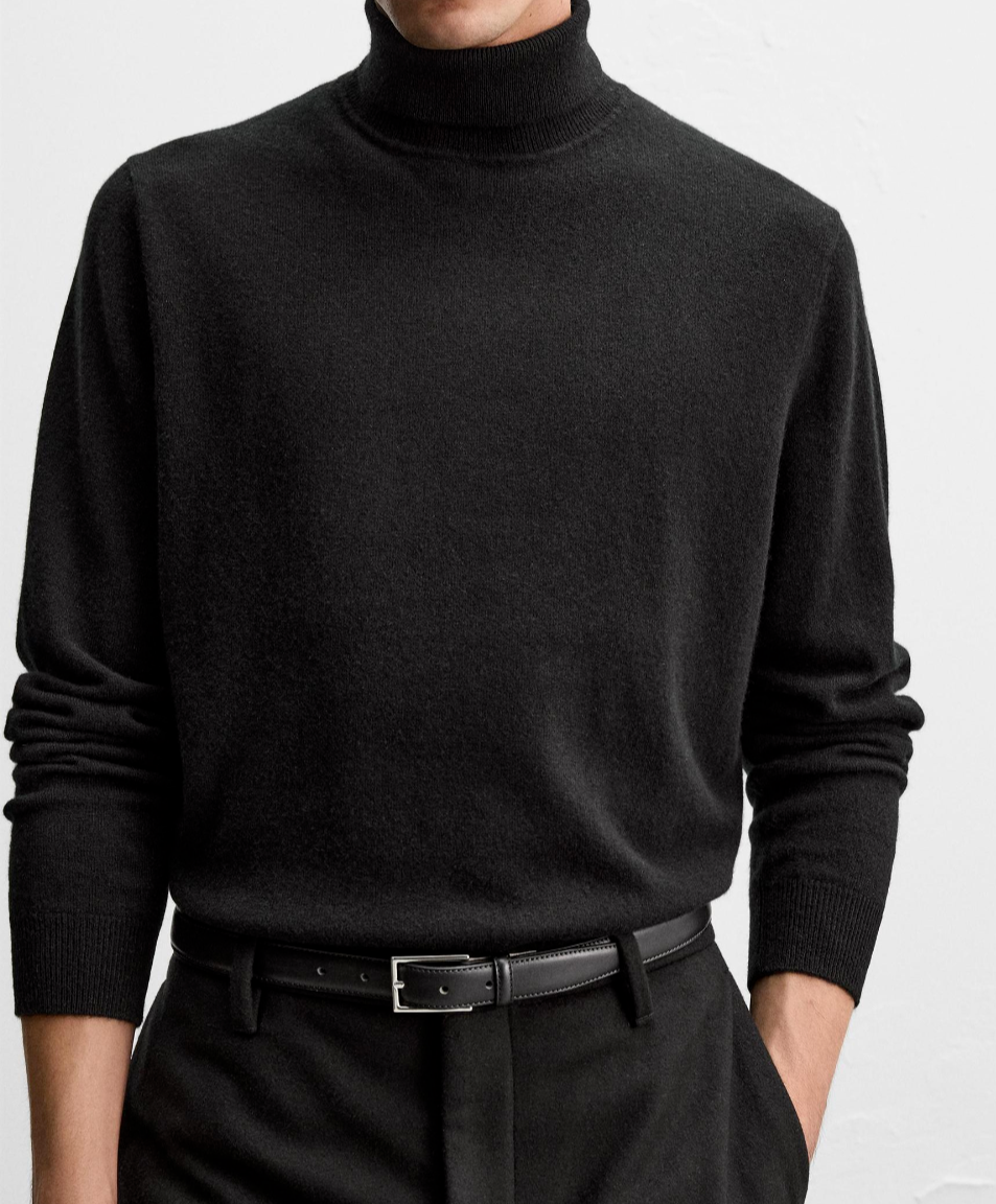 Zara 100% Cashmere Roll-Neck Sweater Turtleneck Black Size M