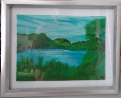 original Acryl Tusche Gemälde Ullswater Lake District gerahmt und signiert