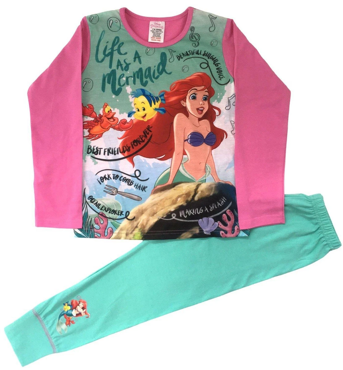 Disney Little Mermaid Pyjamas Pjs Girls Sizes 4 10 Years
