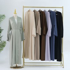 Muslim Women Open Long Dress Abaya Dubai Kimono Modest Robe Cardigan Gown Arab