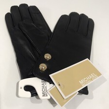 Michael Kors Women's Leather Logo Dome Button Gloves Black Size M - NWT