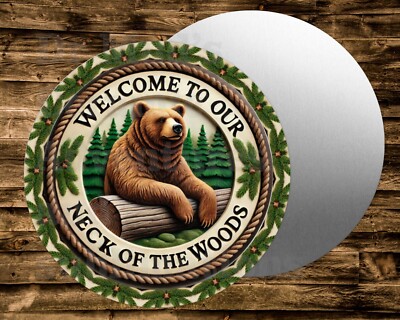 Metal  Round Sign WELCOME TO OUR NECK OF THE WOODS  Wreath  Crafts & miniatures