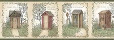 Outhouses Primitive Folk Art Country Bathroom Sage GREEN Wallpaper Border