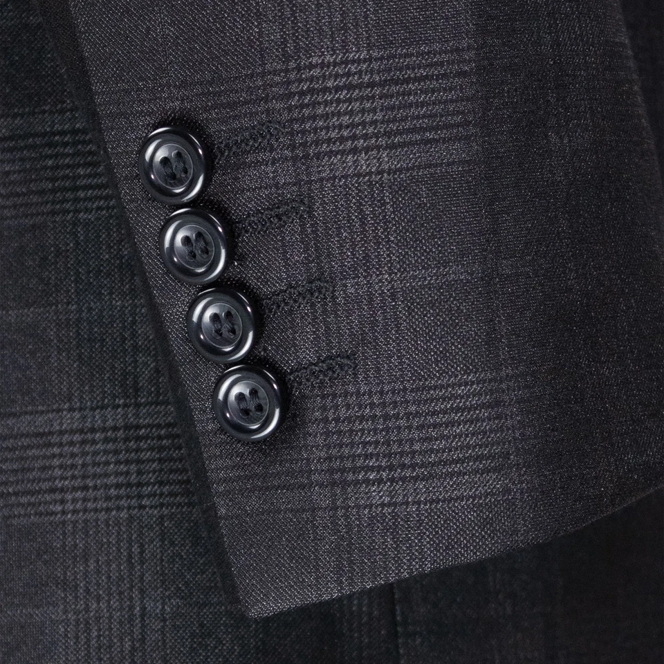 Traje VINCI Para Hombre Negro Piel de Tiburón Glen Cuadros 3 piezas Ajuste Clásico - NUEVO Foto 4 de 4