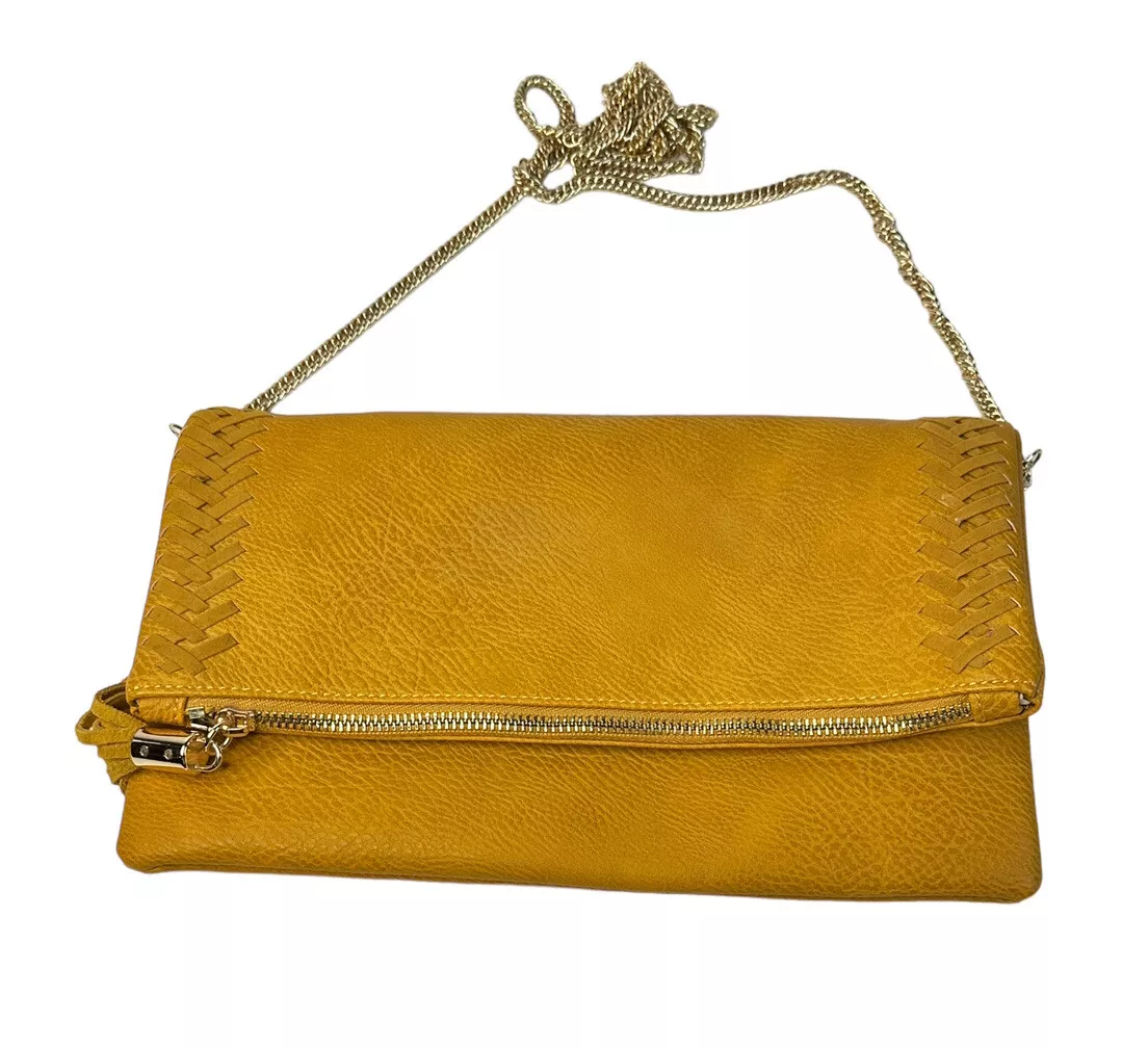 Moda Luxe Leather Cross-body Purse / Clutch Women's Mustard Color Chain  Strap