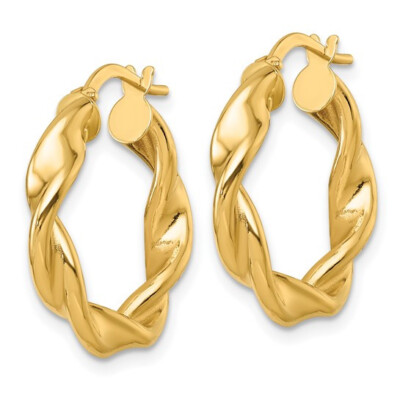14 Karat Gelbgold poliert gedreht 4,00 x 22 mm Röhre Creolen