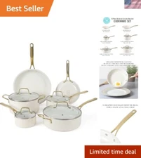 .Elegant Lockton Nonstick Ceramic Cookware Set - 10 Pieces, Heavy-Gauge Aluminum