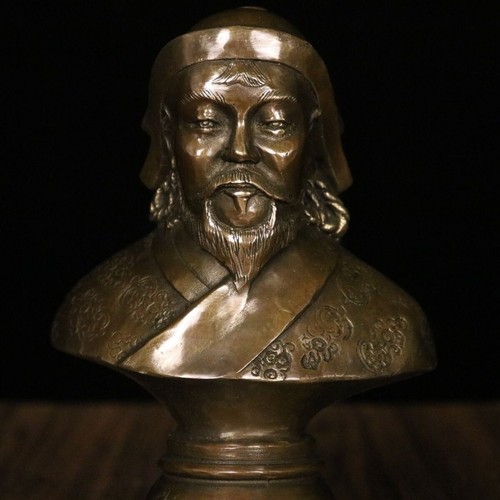 6.7" Brass Genghis Khan Bust Statue Mongol Empire King Table Decor - Picture 2 of 11