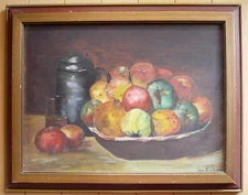 EICHMAN, VINTAGE OIL PAINTING IMPRESSIONISM MODERN MOD FRUITS FRUIT APPLES