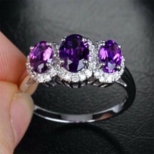 4.00 Ct Oval Cut Simulated Amethyst Three Stone Wedding Ring 925 Sterling Silver
