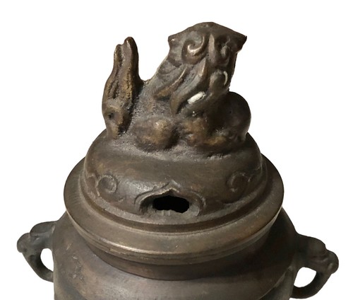 Quemador de incienso caldero chino asiático de bronce para perro foo - Imagen 12 de 13