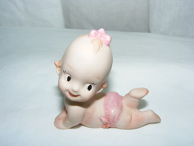 Vintage Bisque Figurine Kewpie Doll with Pink Bow Japan