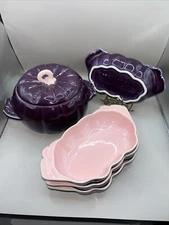 Vintage Mid Century Modern Hoenig Of California Pumpkin Casserole and 4 Bowls