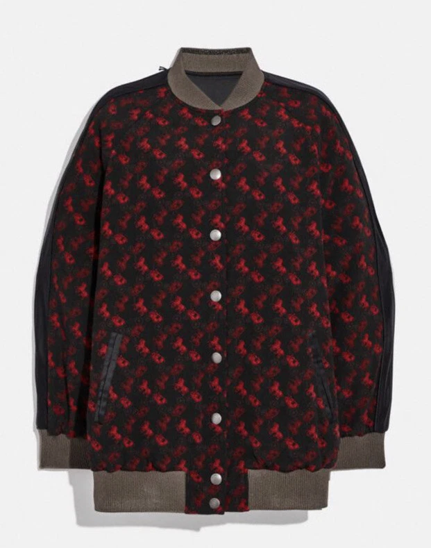 Giacca Coach ricamata reversibile stampa cavallo e carrozza souvenir Varsity taglia 8