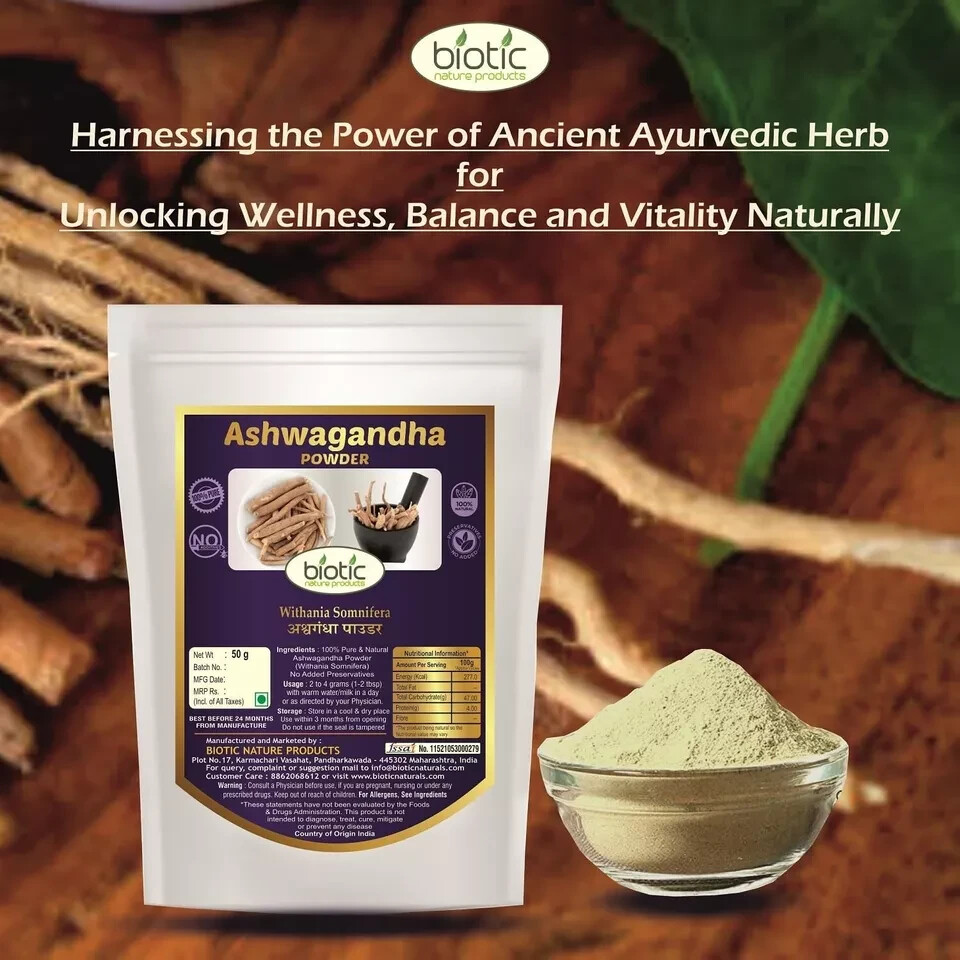 Poudre Ayurvédique Safed Musli Ashwagandha Shatavari - 6x50g - Biotic - Neuf