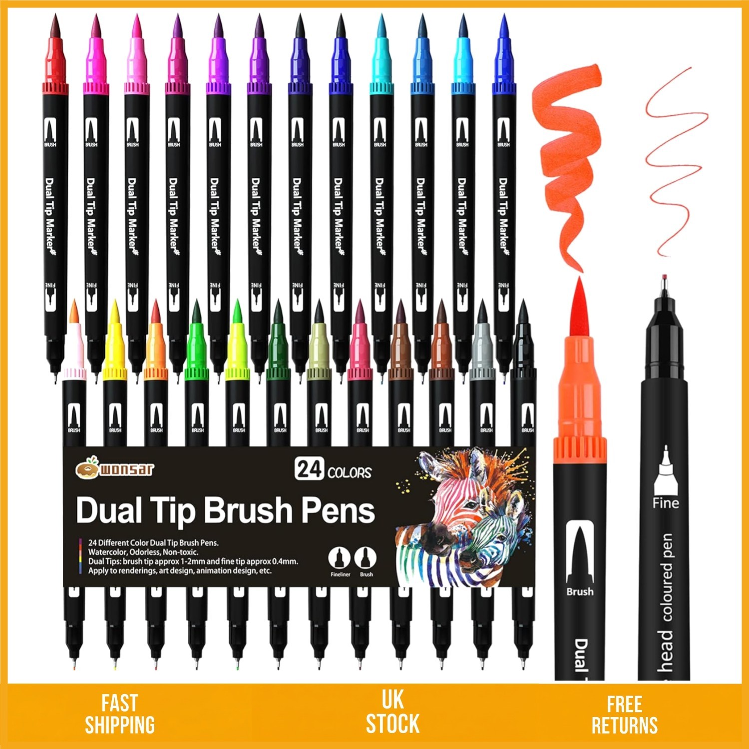 Vibrant Dual Tip Brush Pens Fine Art Markers For Sketching Drawing 24 Colors