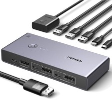 Displayport KVM Switch 8K@60Hz, USB 3.0, DP 1.4, 2 Kabel, 4 USB Ports, 2 Comp...
