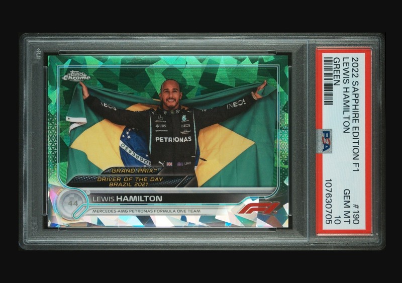 2022 TOPPS CHROME FORMULA 1 SAPPHIRE EDITION #190 LEWIS HAMILTON GREEN PSA 10