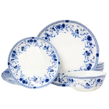 Fine Bone China Dinnerware Set, 12-Piece Blue and White Porcelain Dinnerware ...